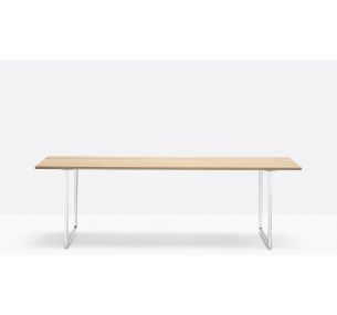 TOA - Table fixe Pedrali, base en aluminium coulé sous pression poli, plateau plaqué de chêne blanchi