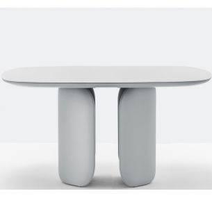ELINOR Table - Fester Pedrali-Tisch, Untergestell aus starrem Polyurethan mit Stoff- oder Lederbezug, mit Schichtplatte in den verfügbaren Farben