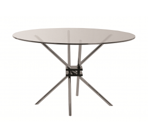 Table Takehiko Mizutani TM10 - Diam. 120 cm, in Chromed Steel, Crystal Top
