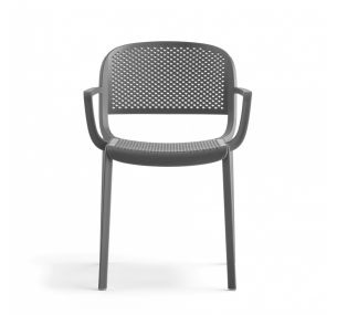 DOME 266 – Stackable polypropylene Pedrali armchair, perforated shell, various colours, suitable for outdoor