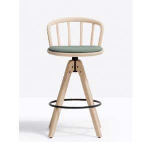 NYM 2848/A_2849/A - Pedrali swivel stool H cm 67_H77 in solid ash wood, upholstered seat